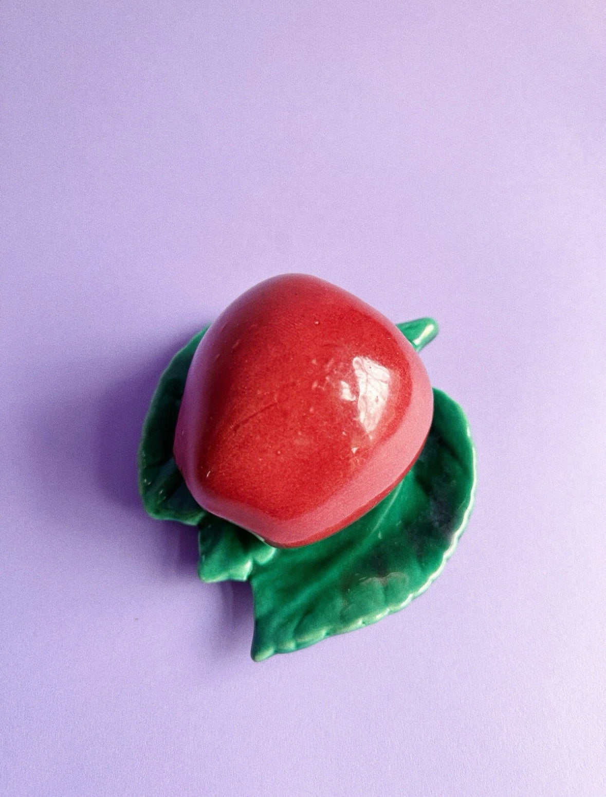 Vintage Art Pottery Red Apple Wall Pocket Green Leaf Majolica Unmarked McCoy