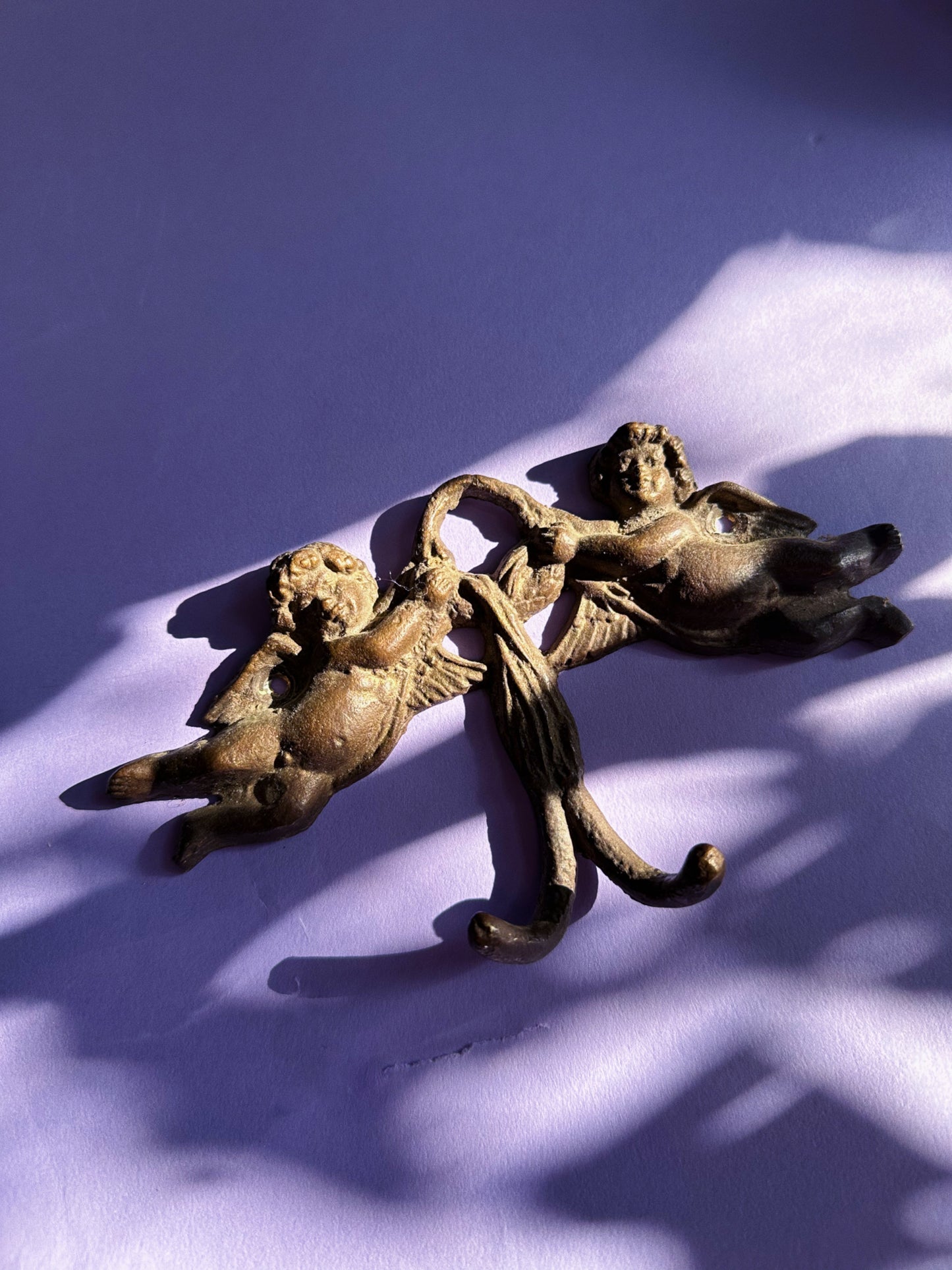 Vintage Double Cherub Cast Iron Wall Hooks