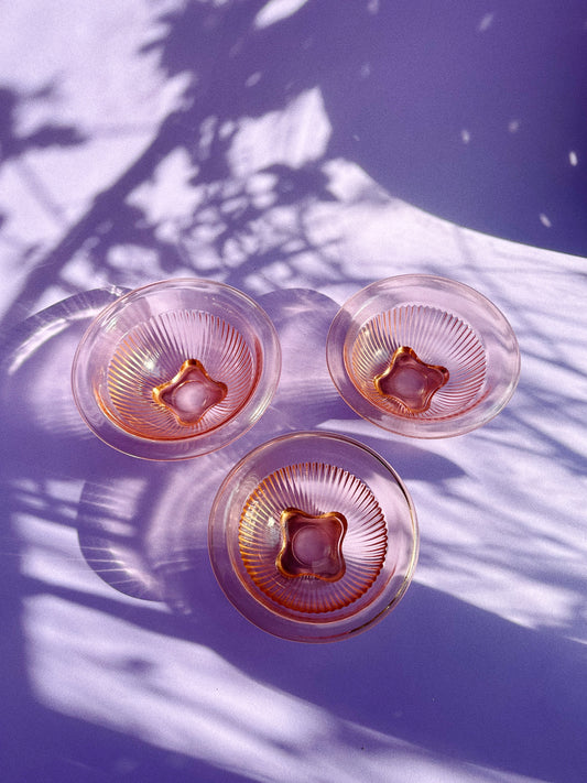 1960's Federal Glass Co. Nested Pink Ribbed Bowls