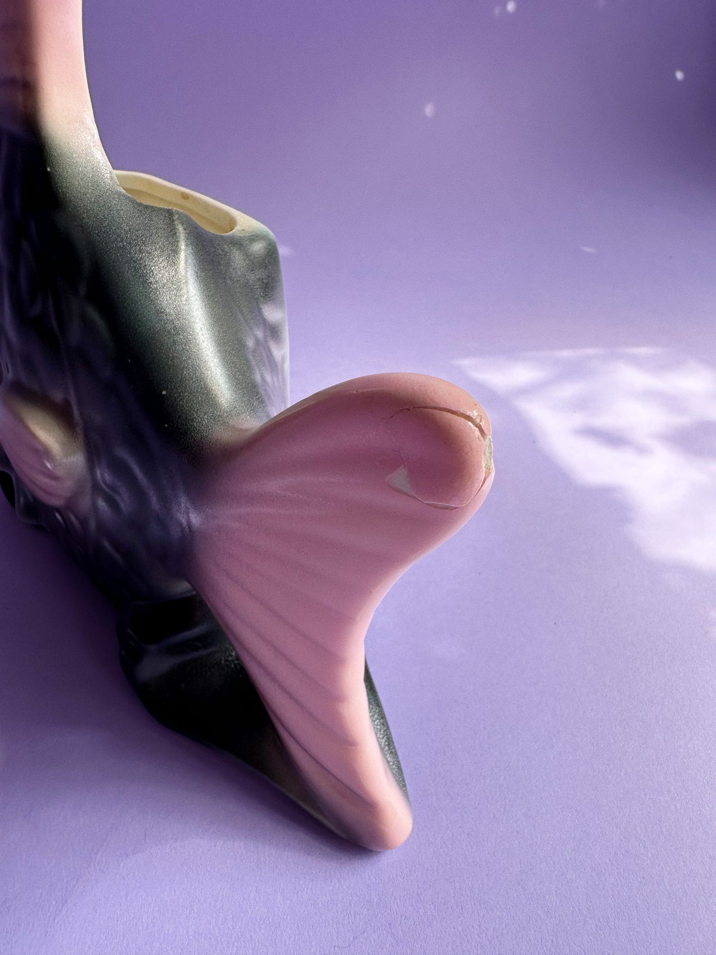 Angel Fish Wall Pocket Planter Black & Pink Vintage MCM Ceramic Pottery