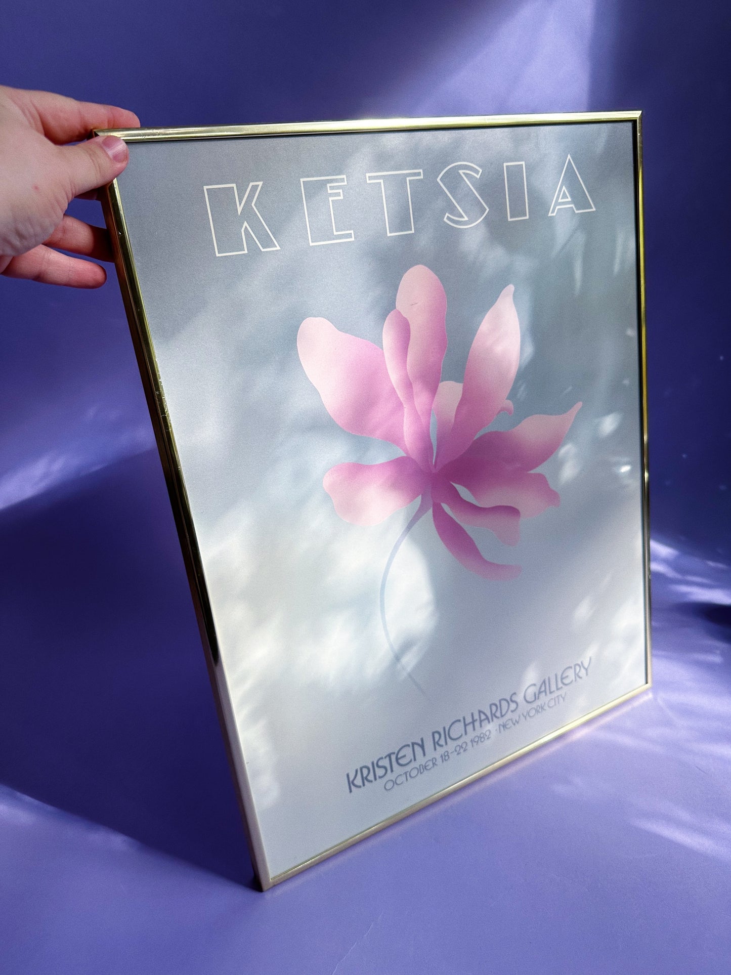 Gorgeous Vintage Brass Framed 80s Flower Print Ketsia