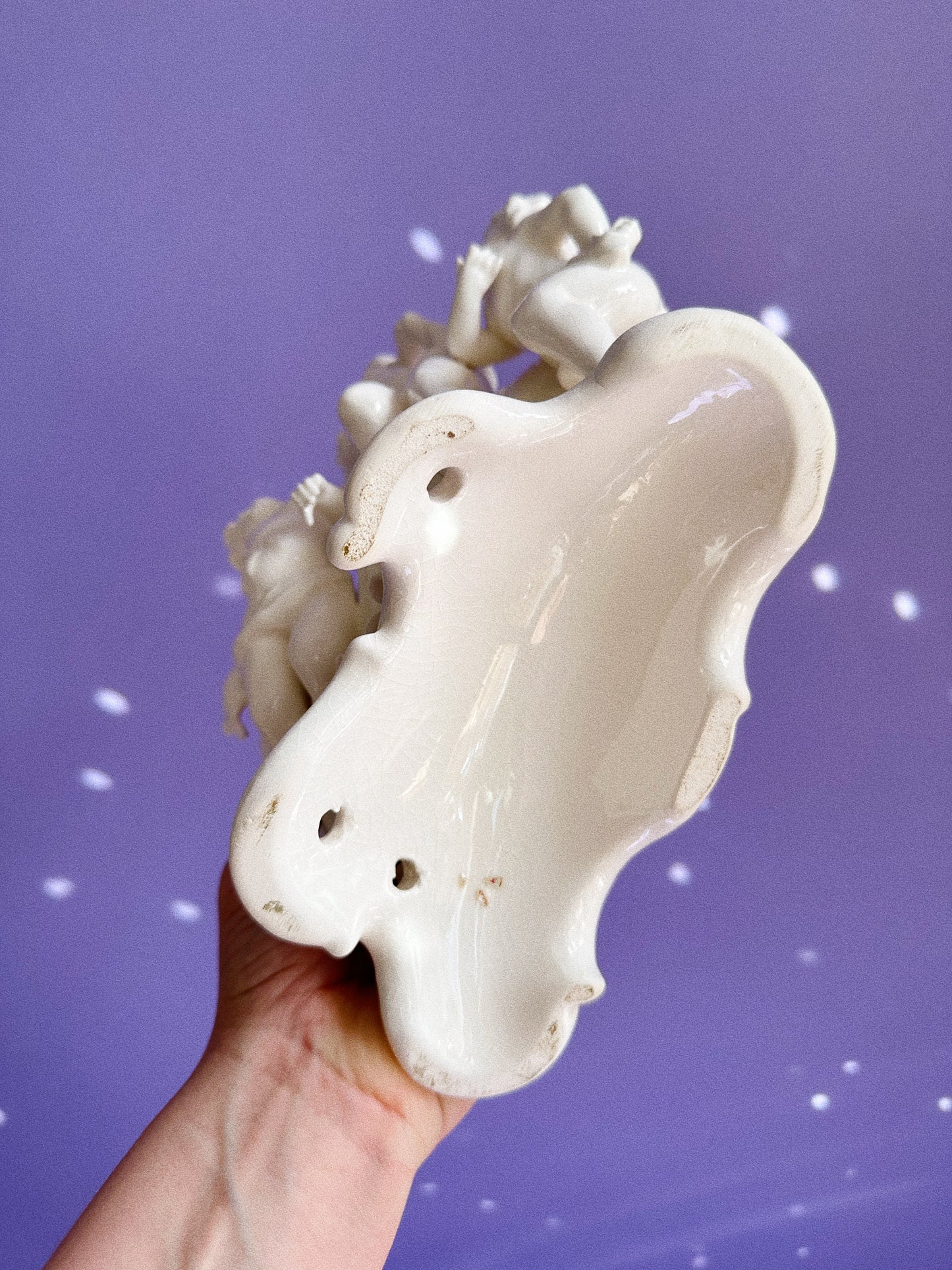 Vintage Porcelain Moon & Cherubs Planter / Vase