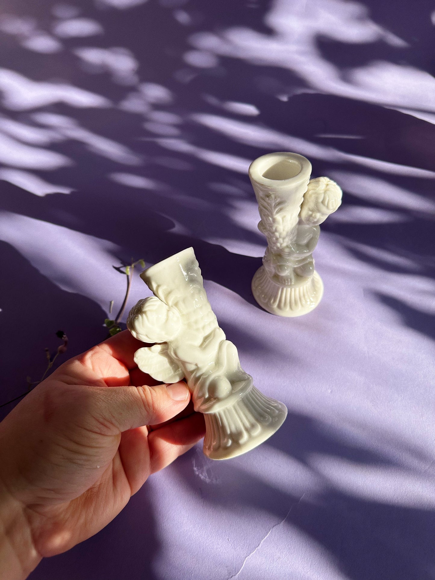 Vintage Ceramic Cherub Candlestick Pair