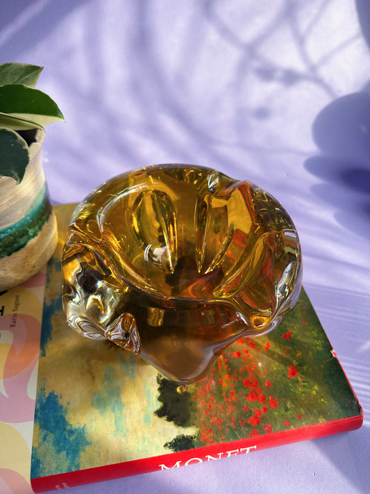 Vintage Amber Heavy Art Glass Ashtray / Candy / Throw Dish