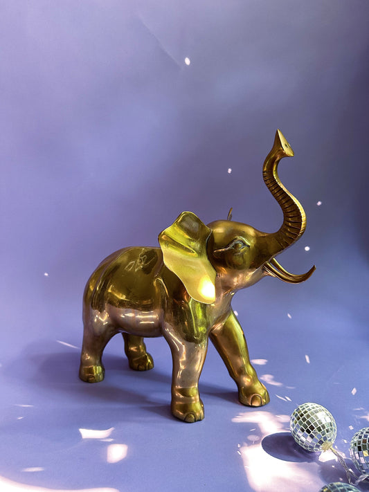 Vintage Brass Elephant Statue 14” X 14” Large Trunks Up Door Stopper Heavy