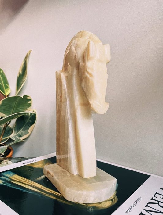MCM Vintage Alabaster Carved Horse Book End