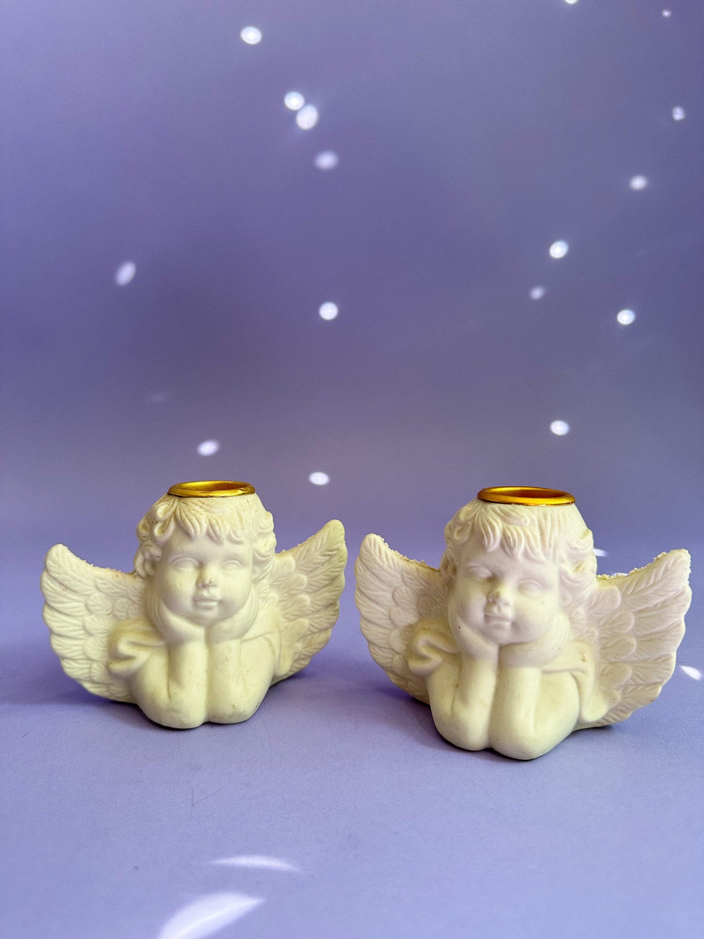 Pair of Sweet Cherub Ceramic Candlesticks for Taper Candles