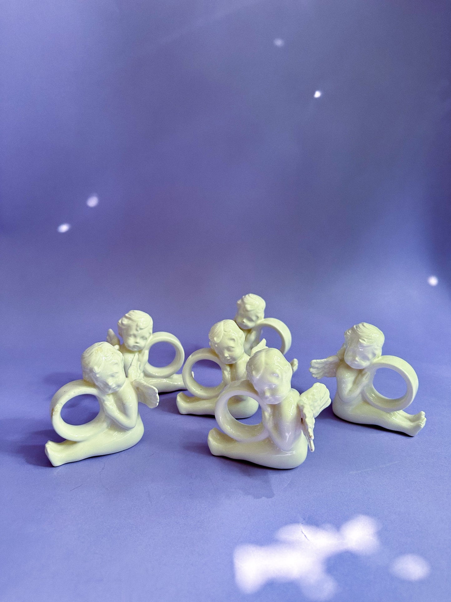 Vintage Ceramic Angel Cherub Napkin Rings Set of 6