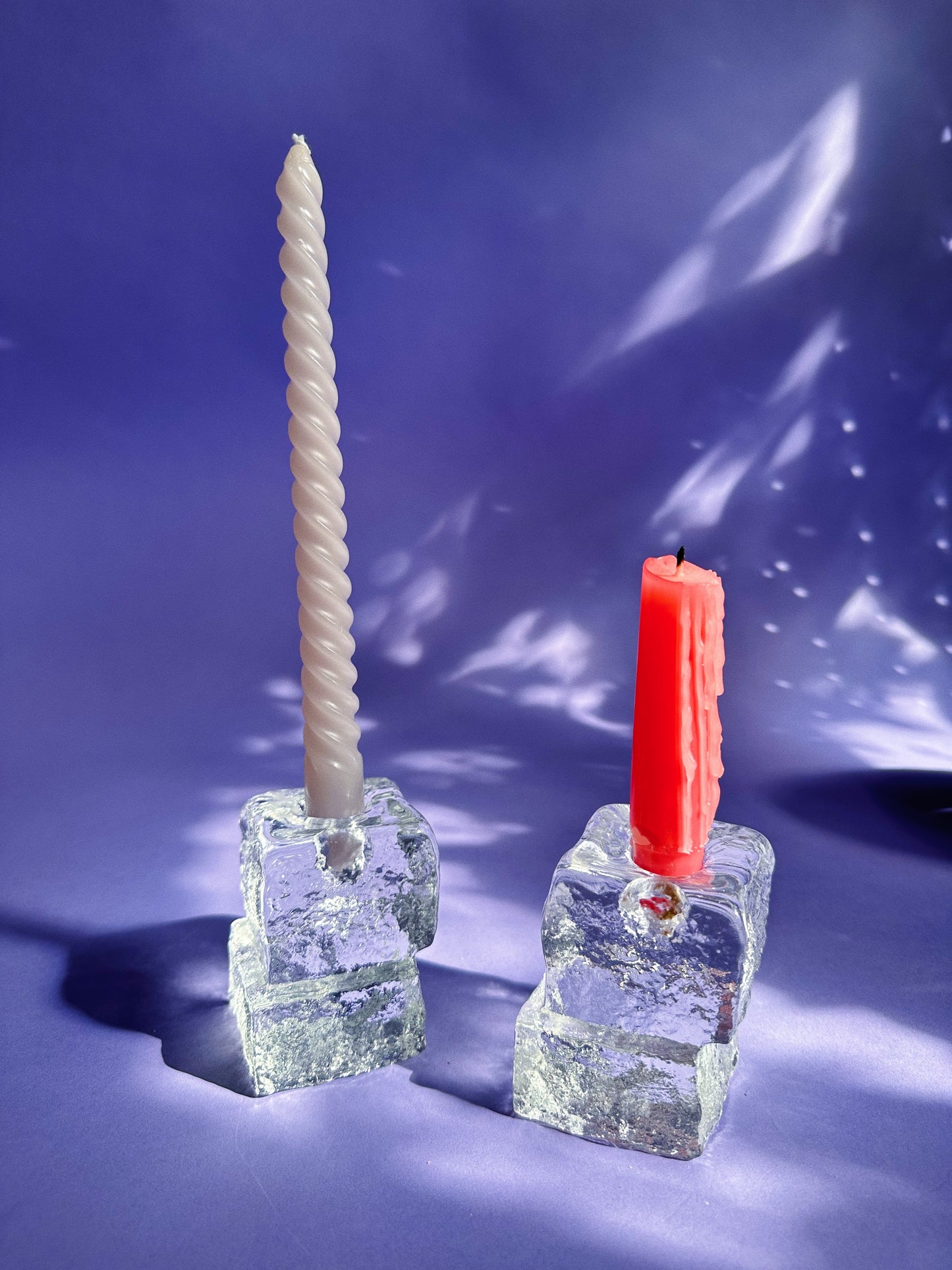 Blenko Glass Double Ice Cube Taper Candle Holders Set Of 2
