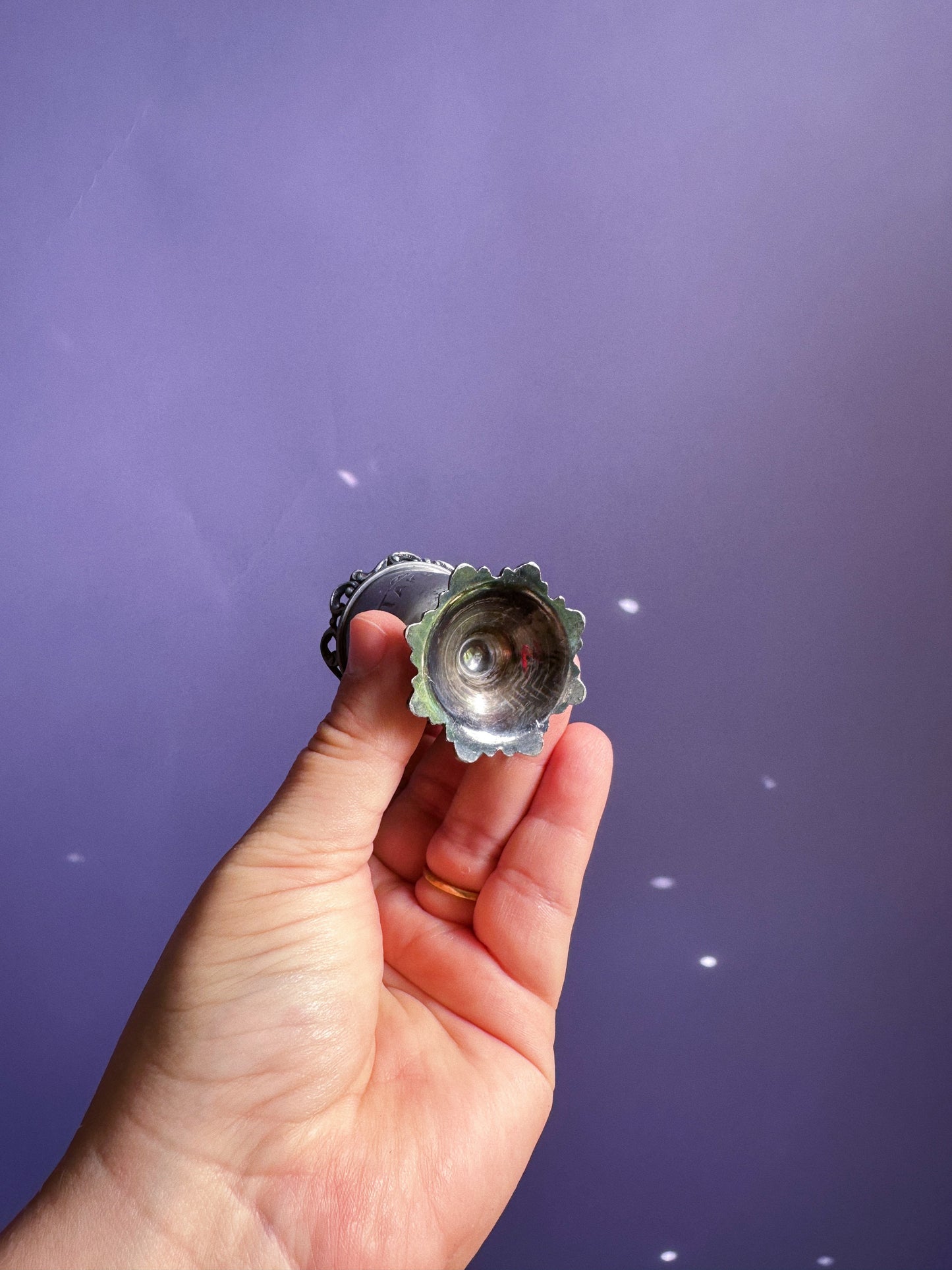 Antique Pair Of Pewter Toothpick / Match Holders Lacy Top Ornate "TAKE ONE"