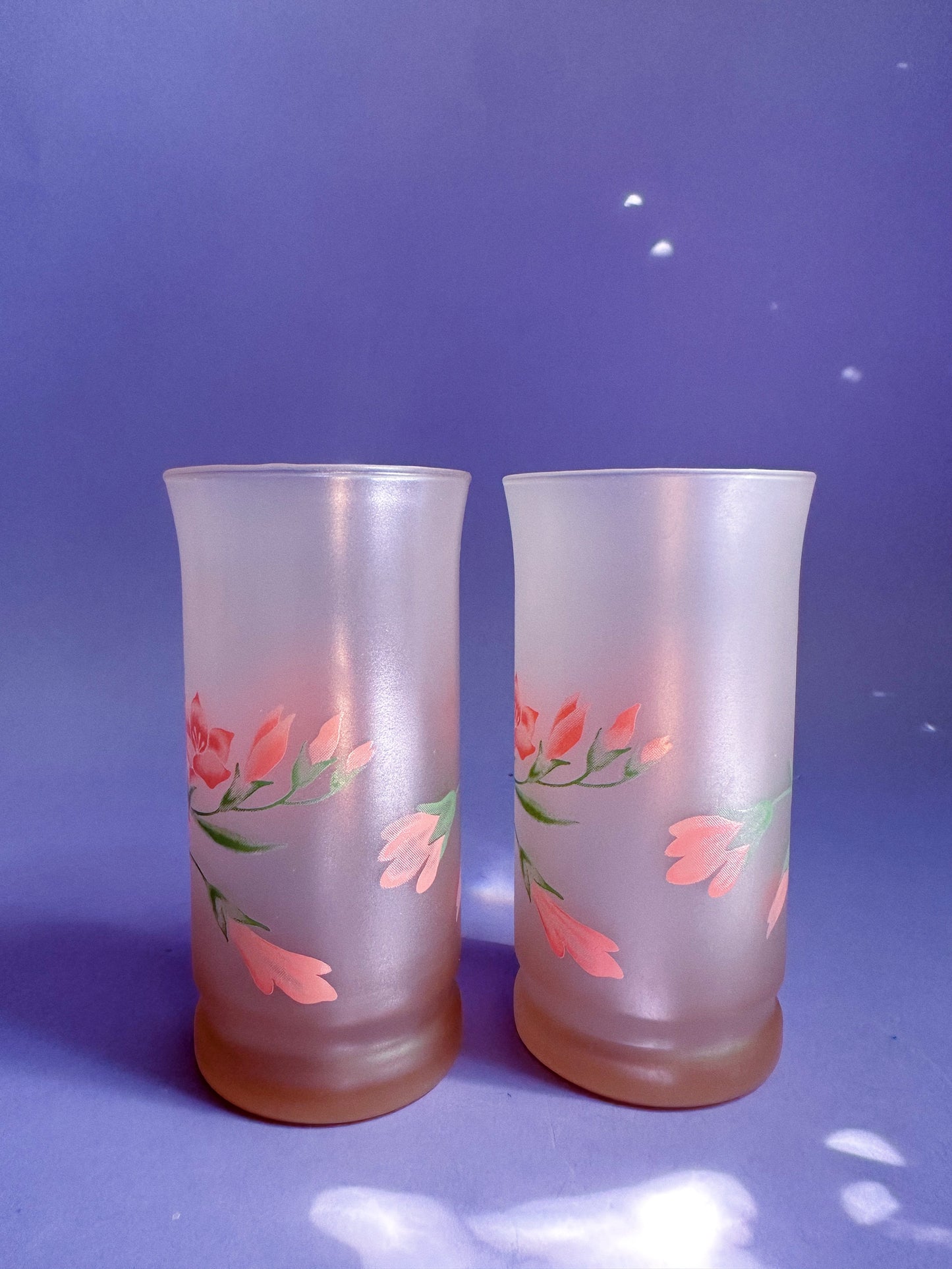 Vintage Pink Floral Libbey Glass Tumblers