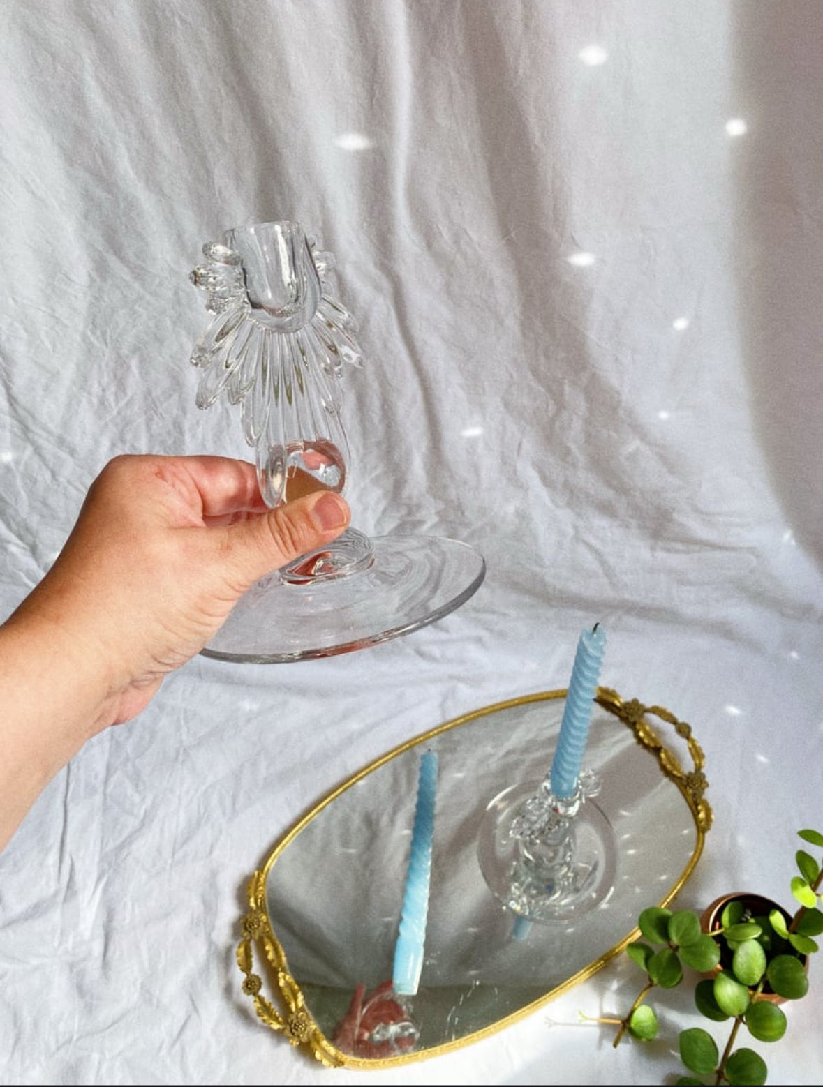 Pair of Manganese Glass Art Deco Starburst Candlesticks