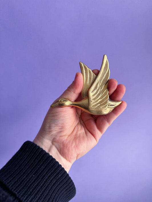 Sweet Little Vintage Flying Brass Bird Wall Hanging