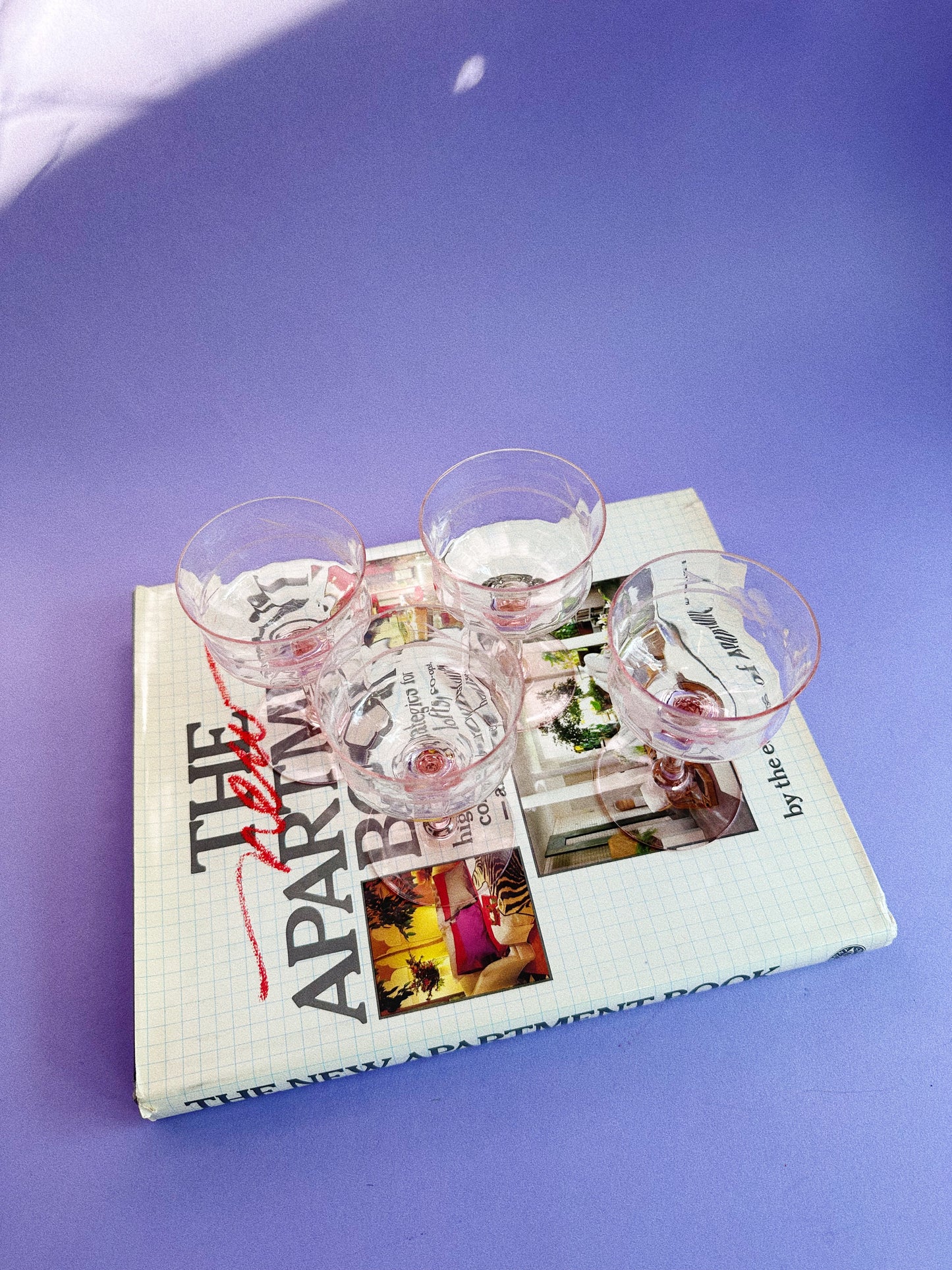 Vintage Pink Etched Champagne / Sparkling Coupes