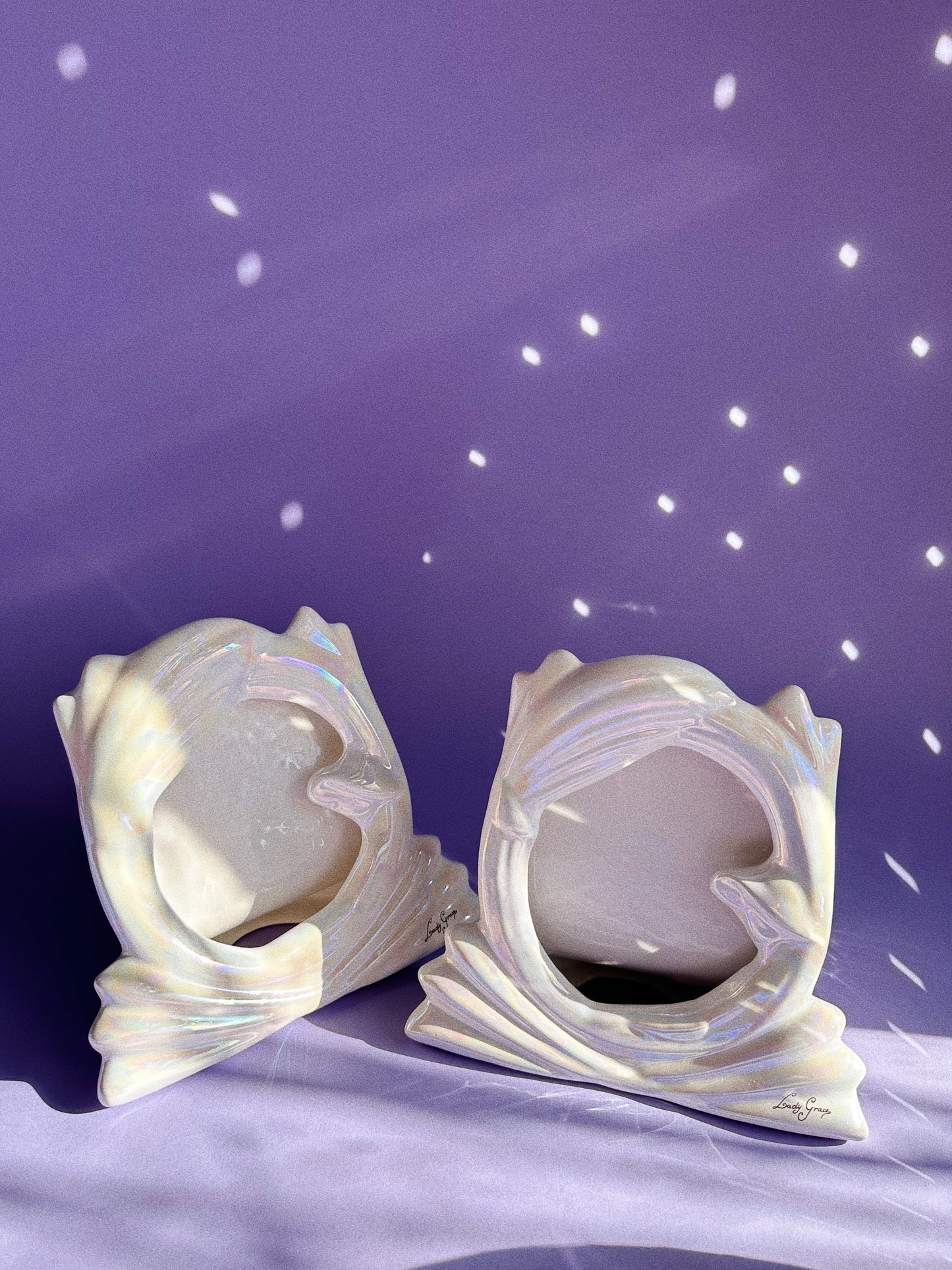 Vintage Pair of Iridescent White Lady Grace Photo Frames
