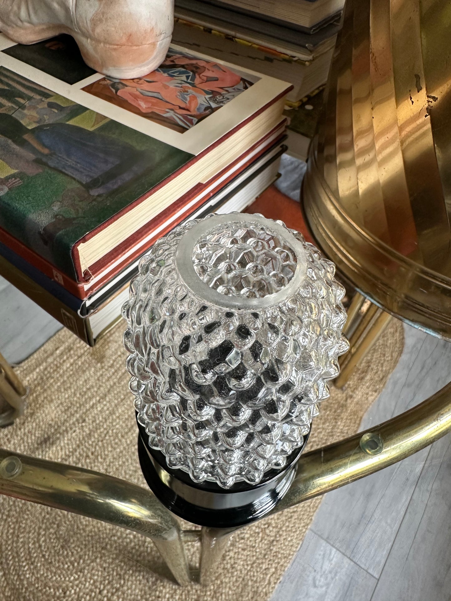 Mosser Hobnail Glass Courting Fairy Light Lamp with Black Glass Base