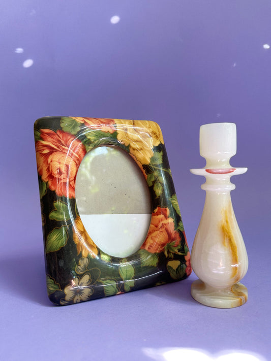 Vintage Onyx Stone Candlestick Taper Candle Holder