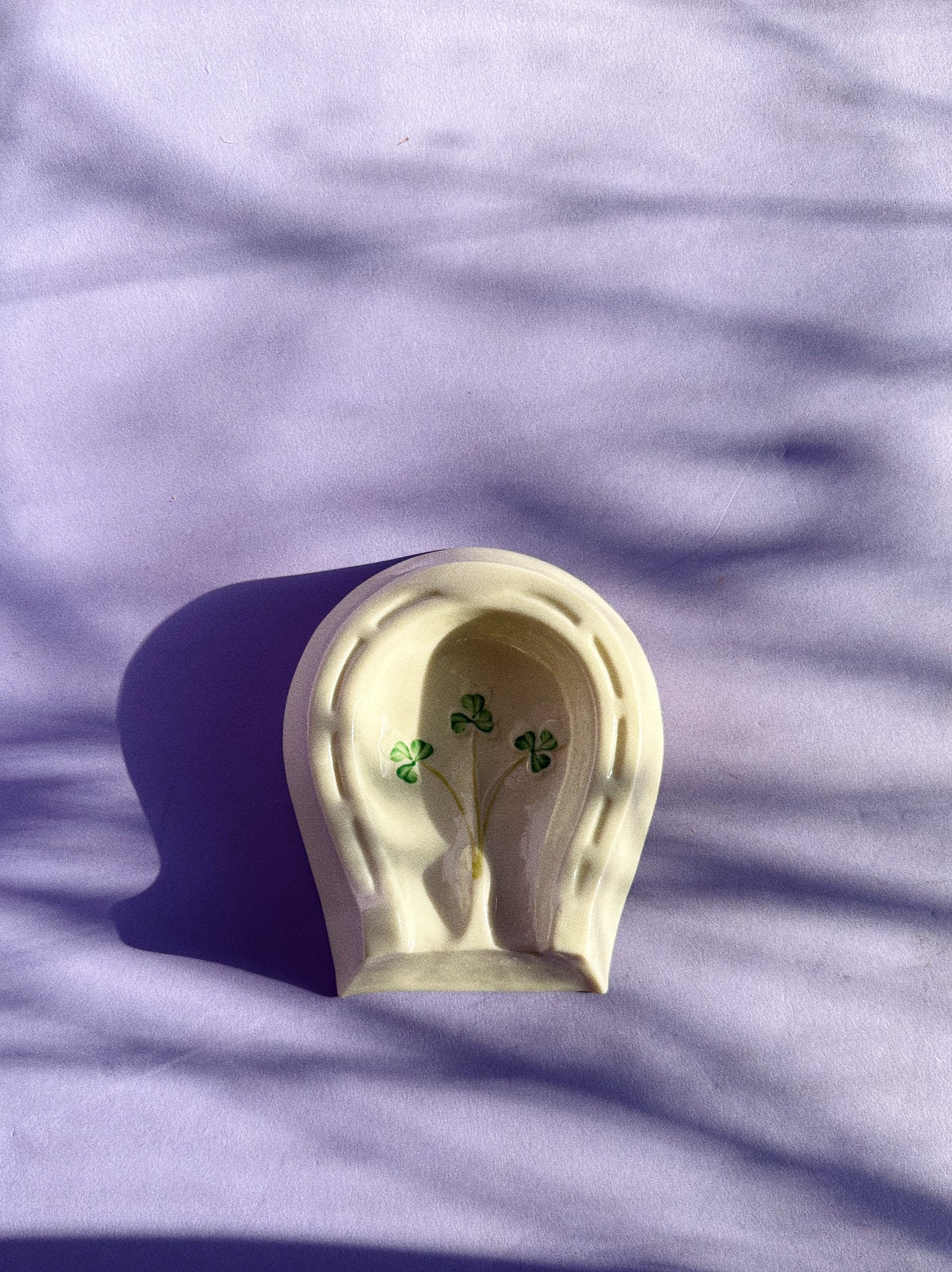 Belleek Ireland Lucky Shamrock Horseshoe Ashtray