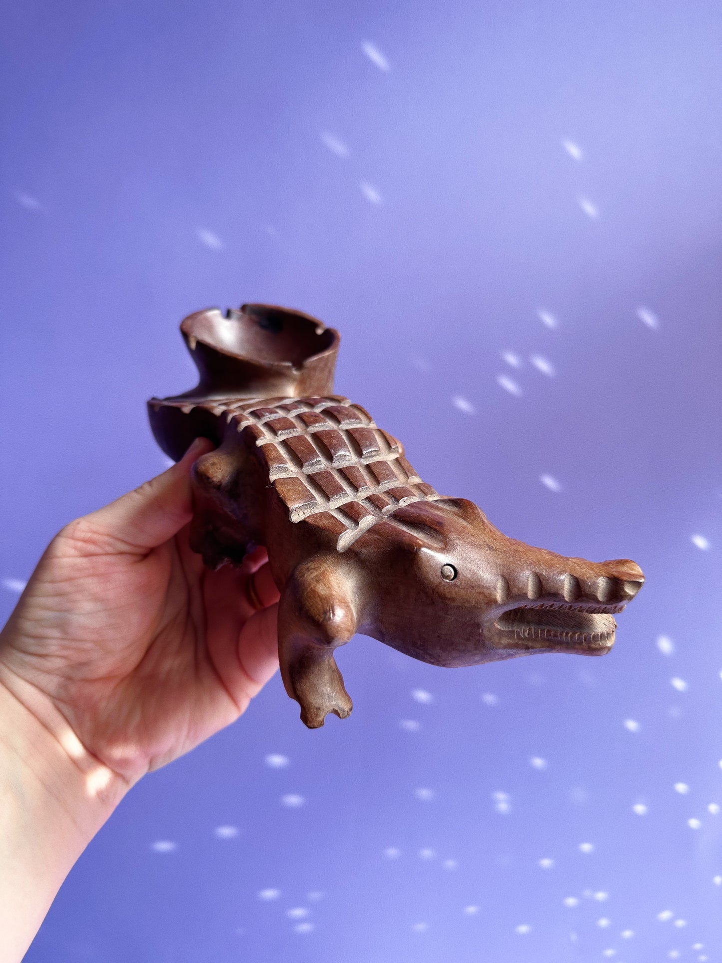 Vintage Carved Wooden Alligator / Crocodile Ashtray / Trinket Dish - Brown