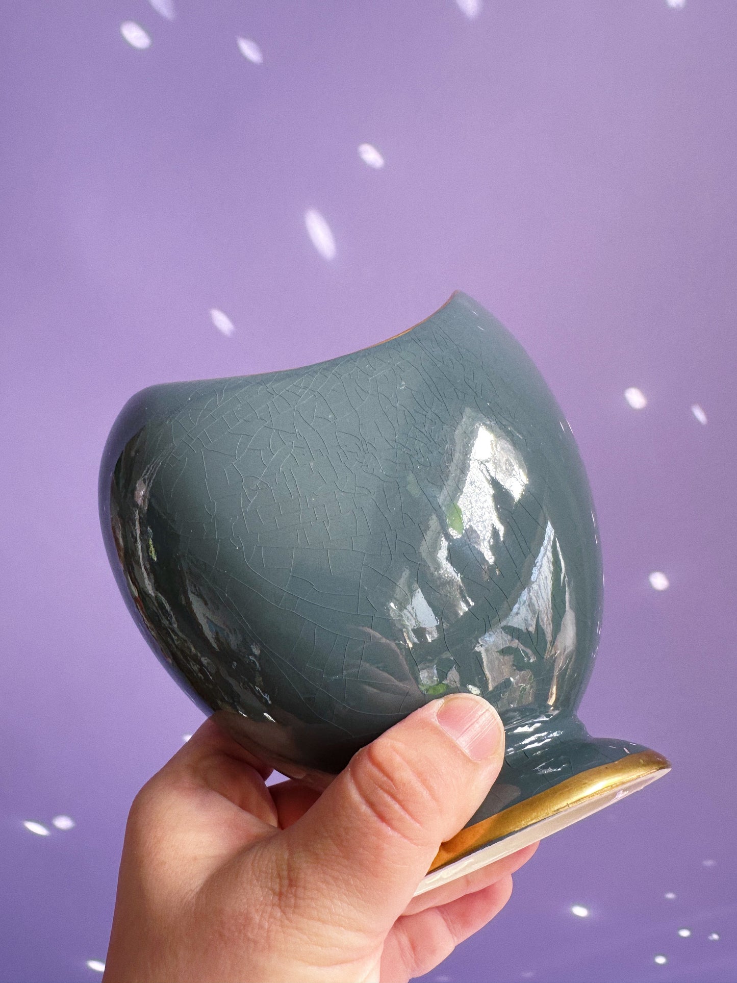 Vintage Carlton Ware Grey Moon Shaped Vase - 16cm High Gold Trim