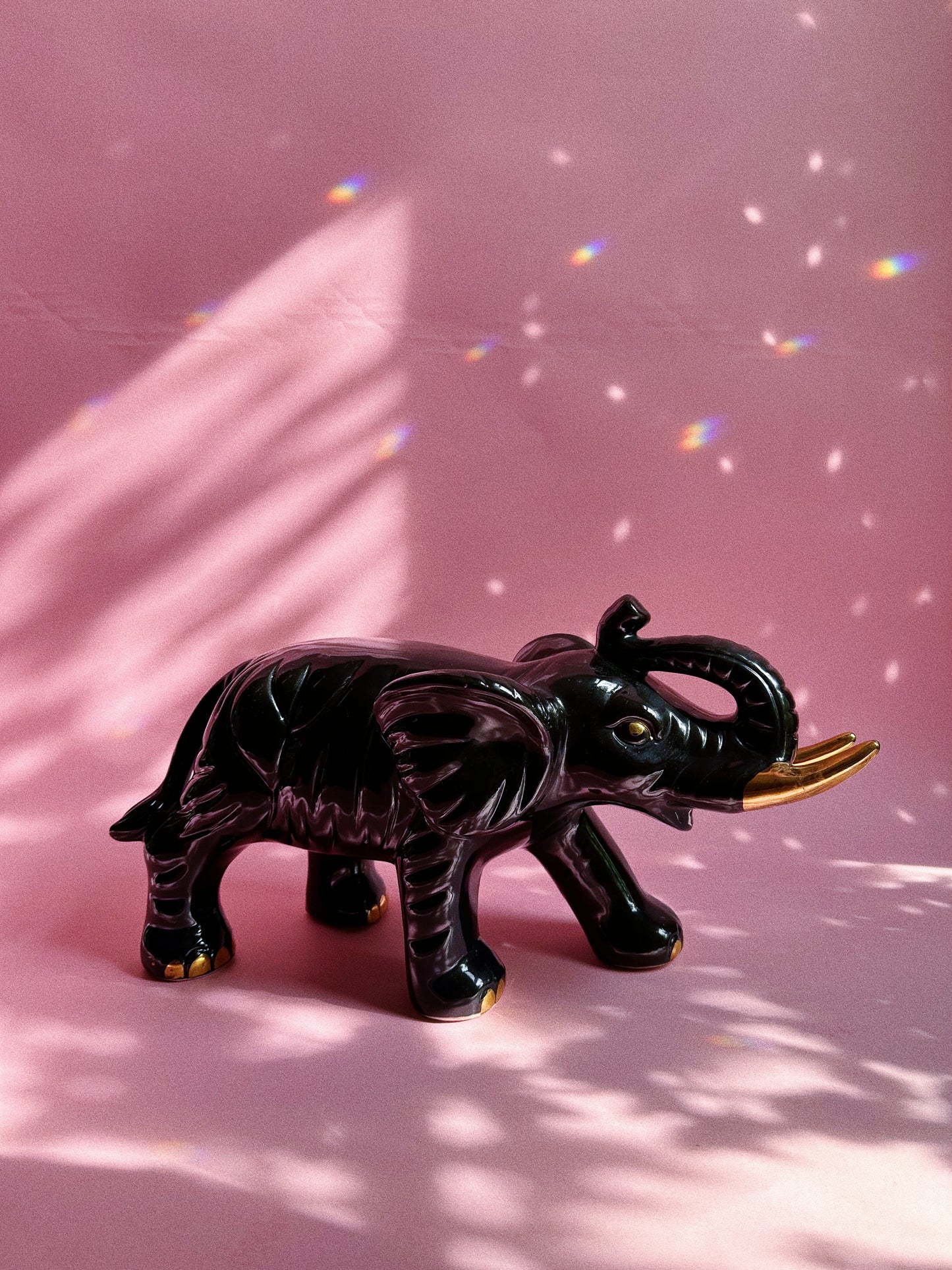 Large Vintage Black Ceramic Elephant Sculpture