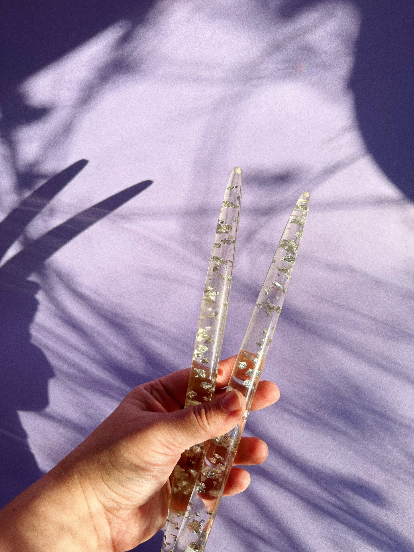 Pair of Vintage Silver Fleck Lucite Taper Candles