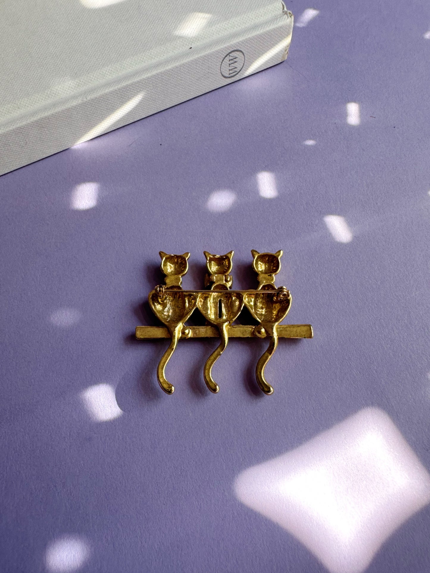 Vintage Brass Three Cat Brooch