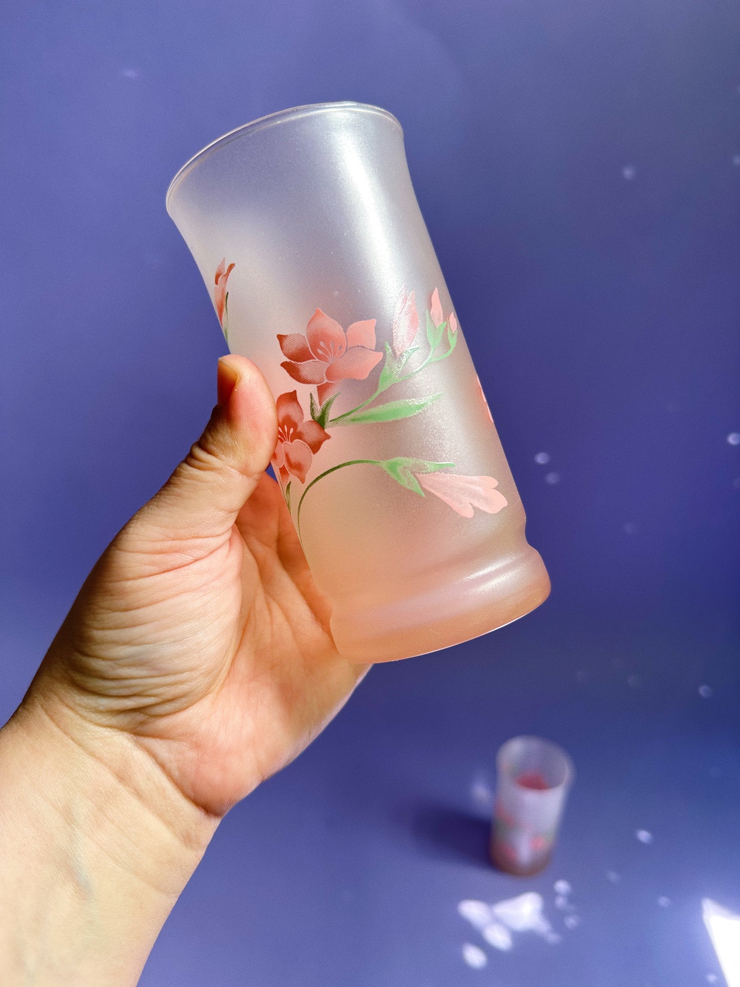 Vintage Pink Floral Libbey Glass Tumblers