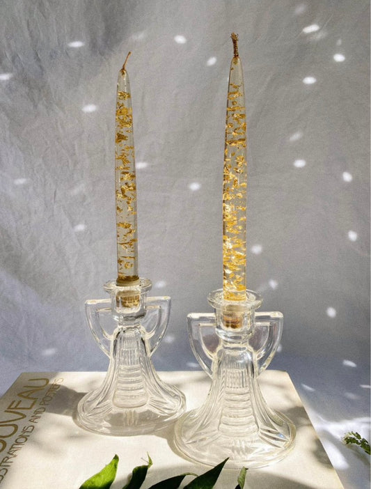 Vintage Manganese Glass Art Deco Candlesticks