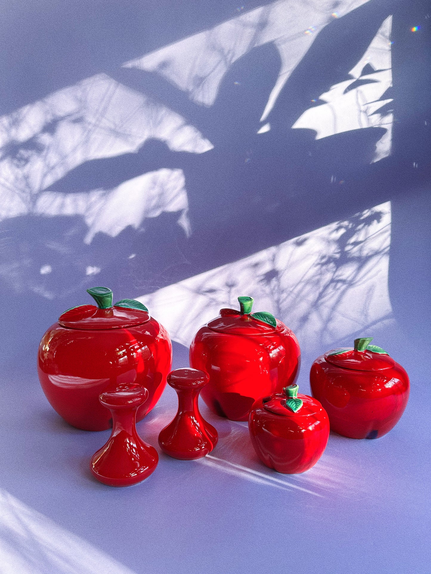 Vintage Red Ceramic Apple Canisters & Salt Pepper Shakers