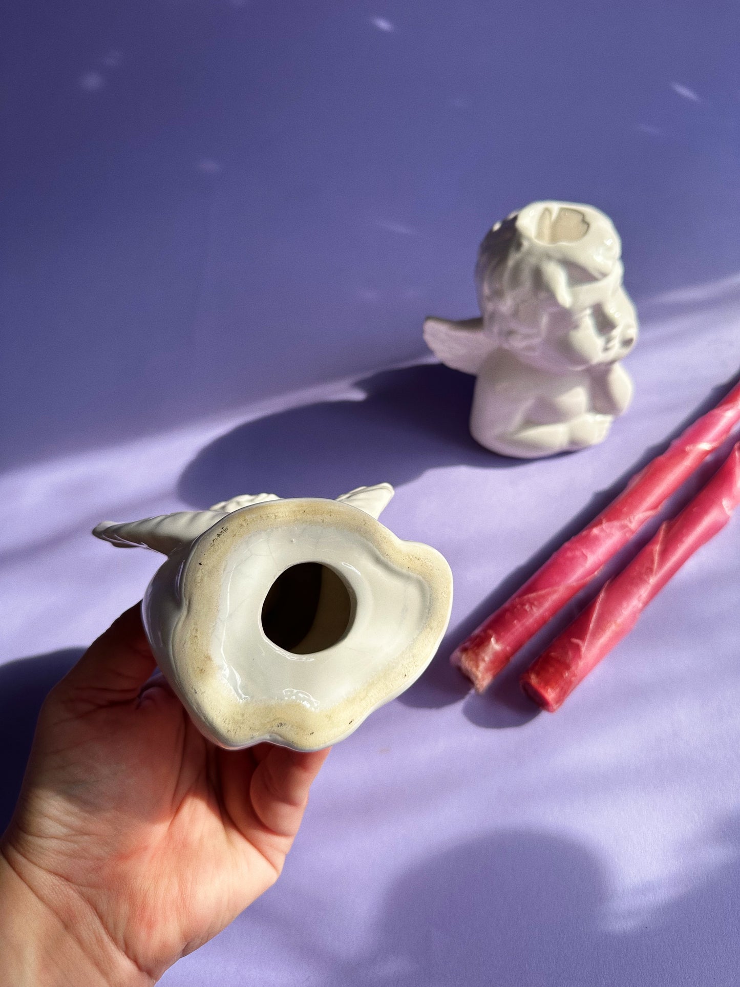 Vintage White Ceramic Cherub Candlesticks