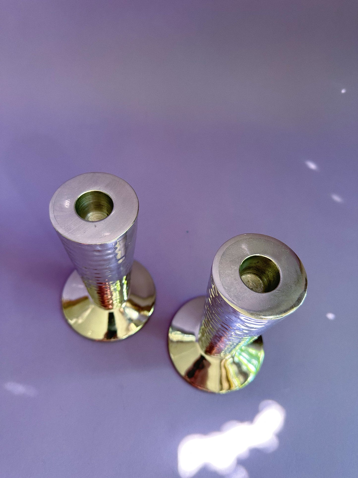 Hammered Chrome Chunky Candlesticks for Taper Candles