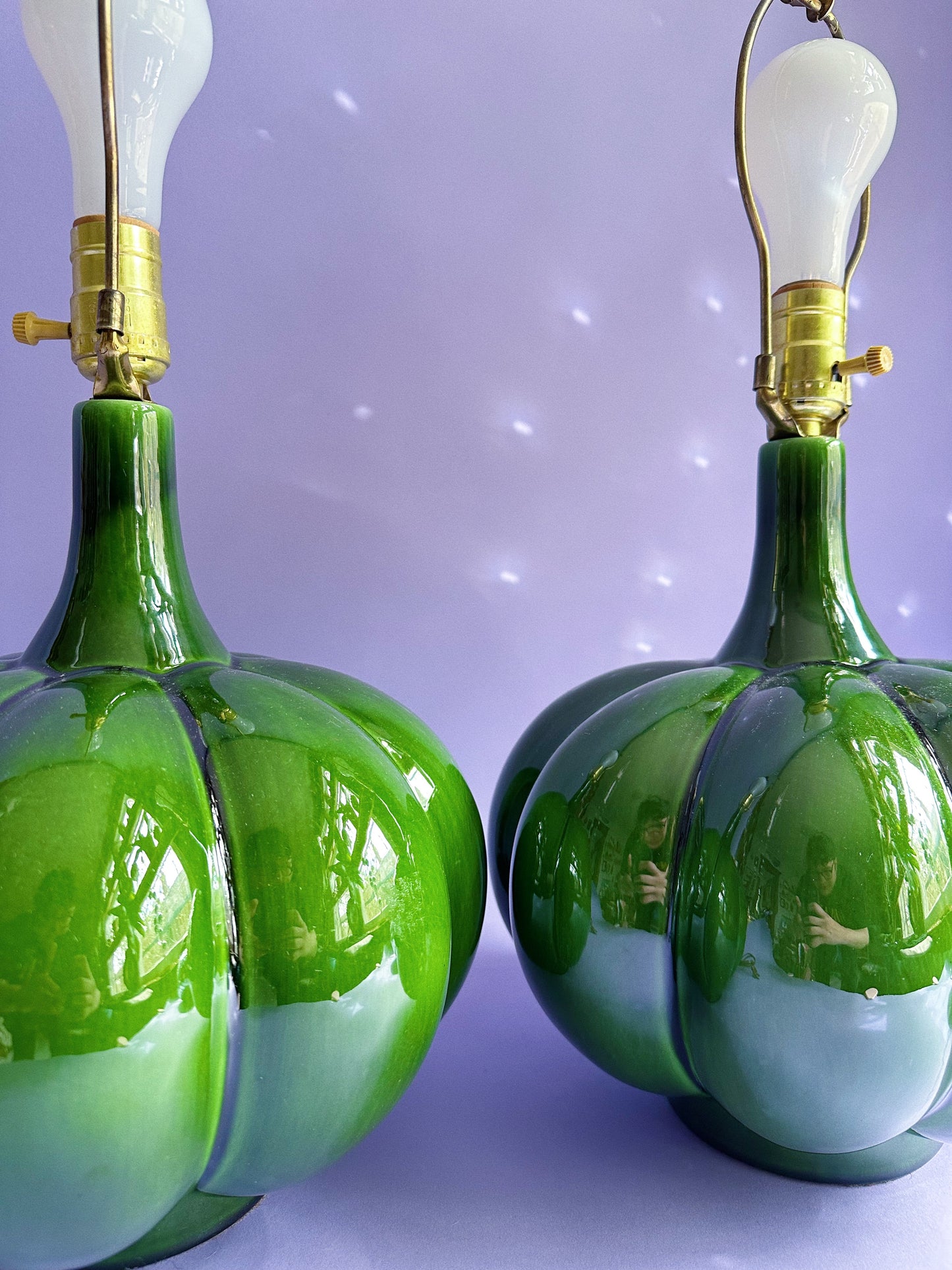 Beautiful Large Green MCM Leviton Glazed Ceramic Lamps