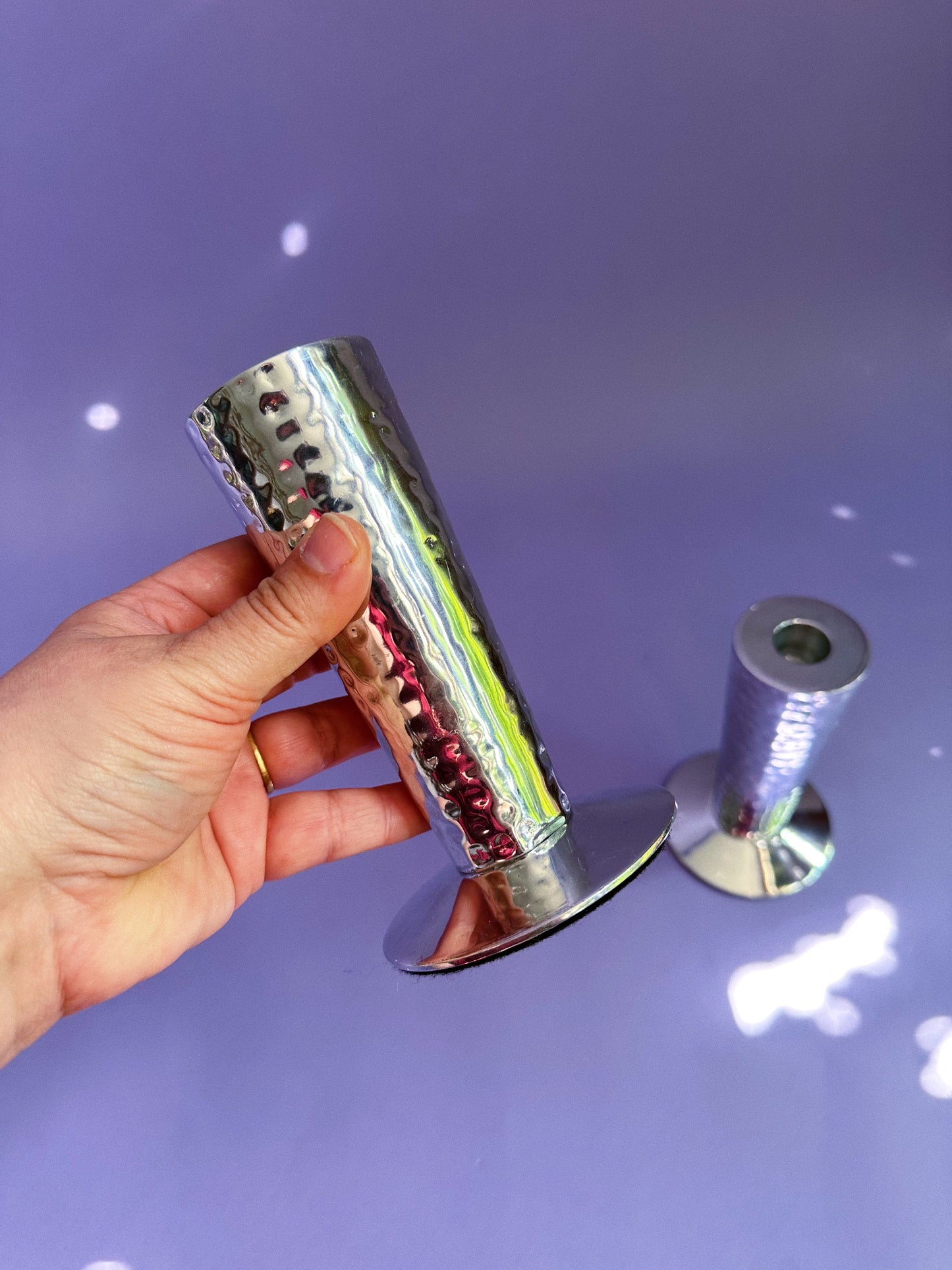 Hammered Chrome Chunky Candlesticks for Taper Candles