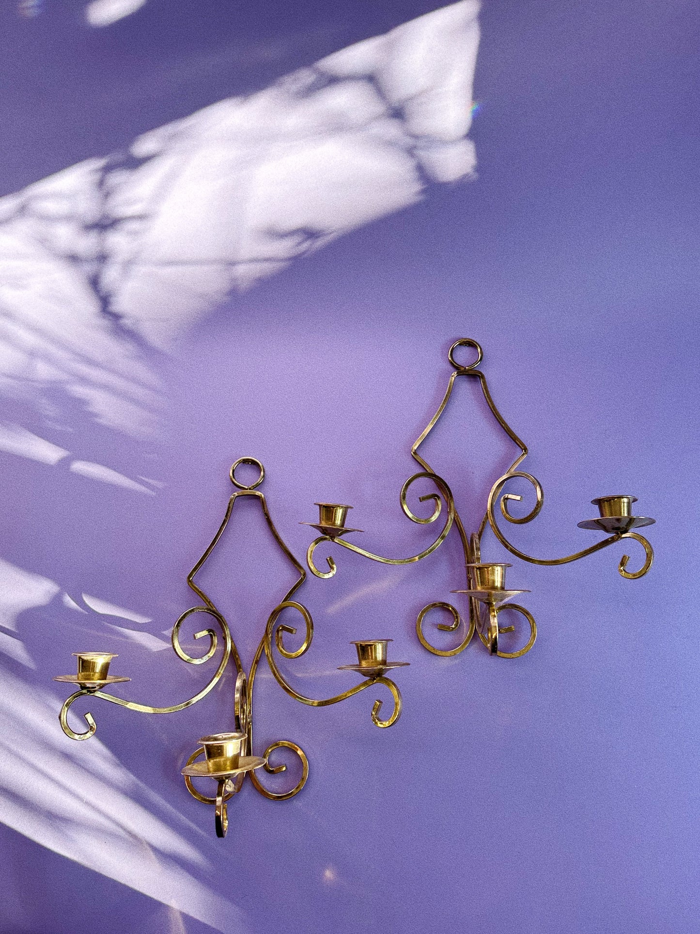 Pair of Vintage Brass 3 Candle Wall Sconces