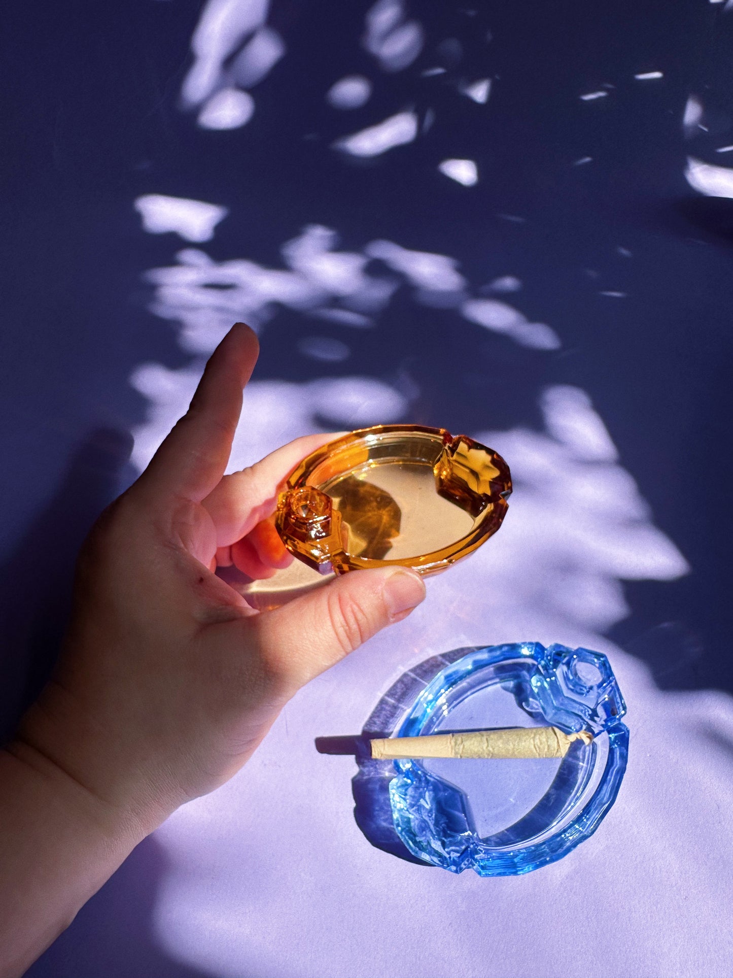 Vintage Blue & Amber Mini Glass Ashtrays