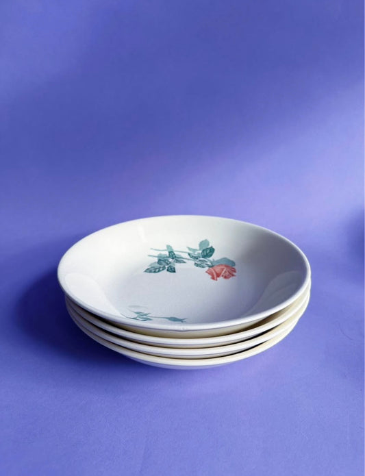 Set of 4 Vintage Shallow Floral Bowls Made in Japan