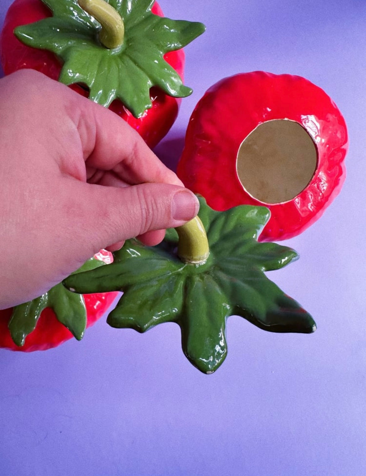 Vintage Set of 4 Ceramic Glazed Strawberry Canisters