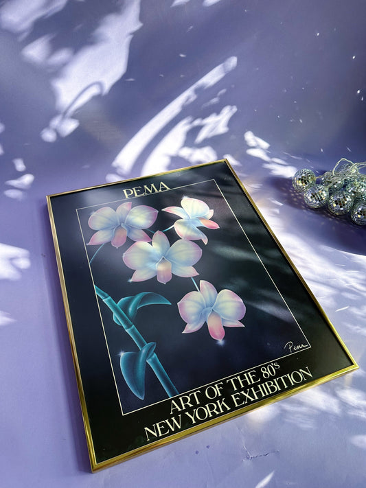 Gorgeous Vintage Brass Framed 80s Flower Print Pema