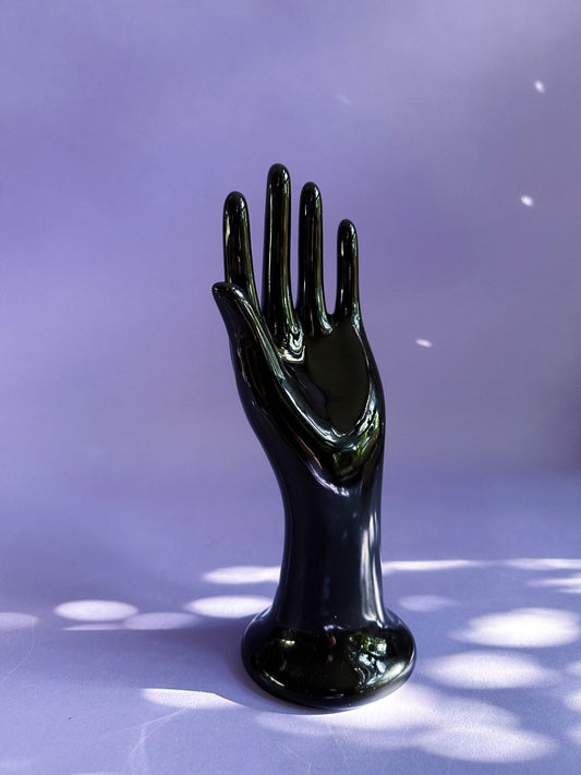 Black Glossy Glazed Ceramic Hand Sculpture