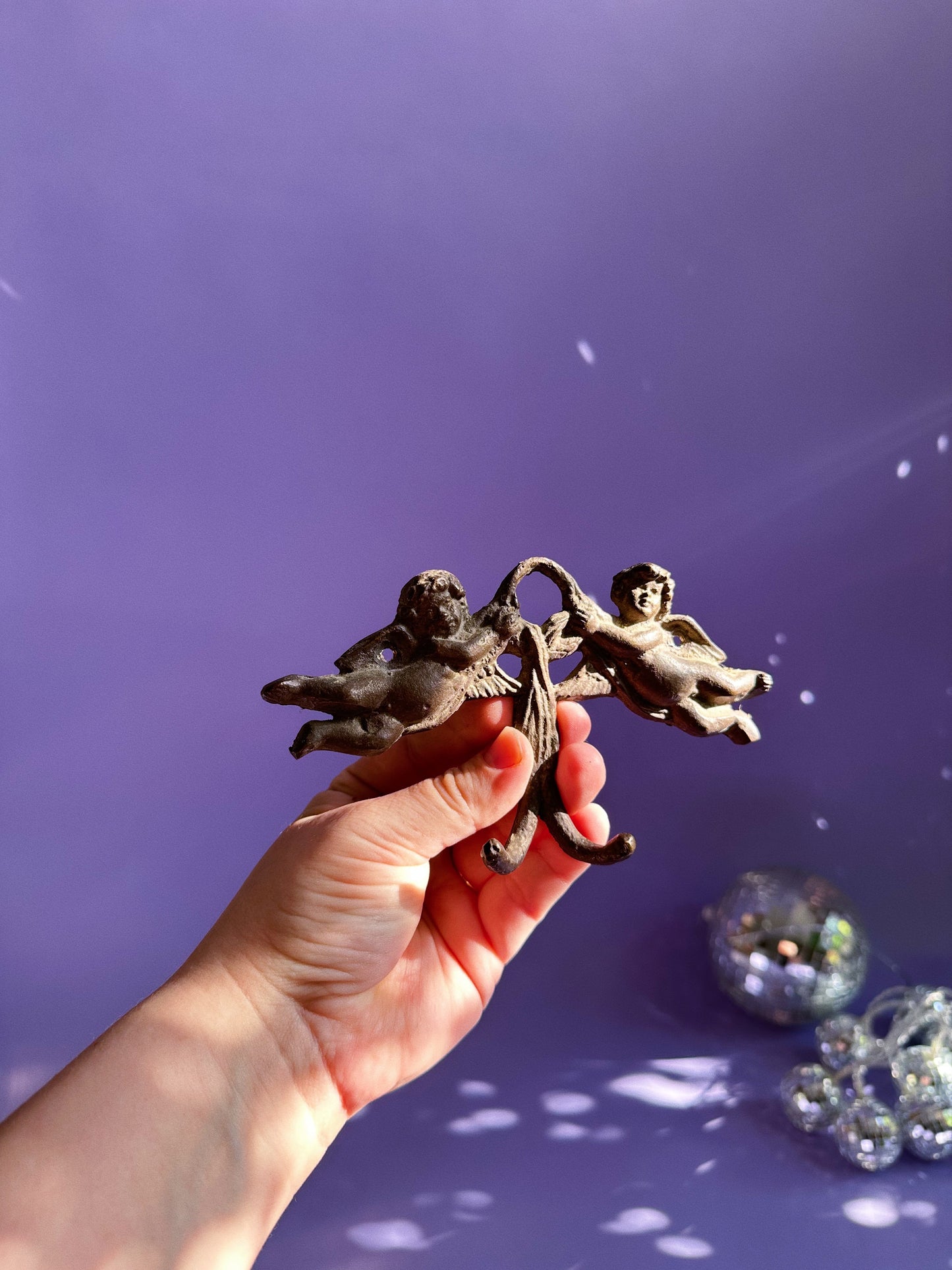 Vintage Double Cherub Cast Iron Wall Hooks