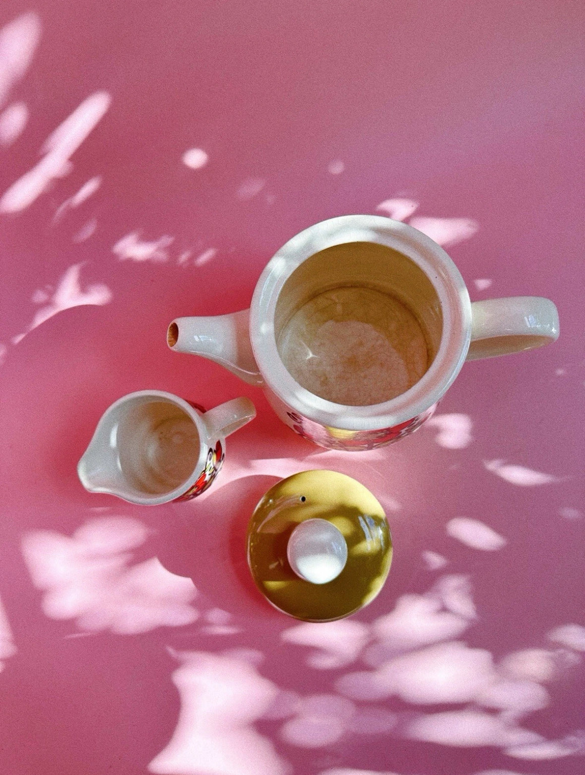 Sadler England Vintage 70s Ceramic Teapot & Creamer Orange Gold Green Floral MCM