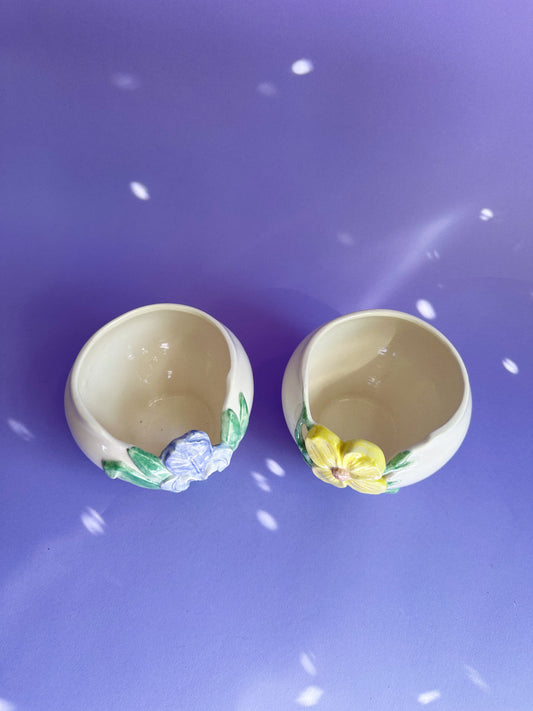 Pair of Y2K Glazed Ceramic Floral Cache Pots / Planters