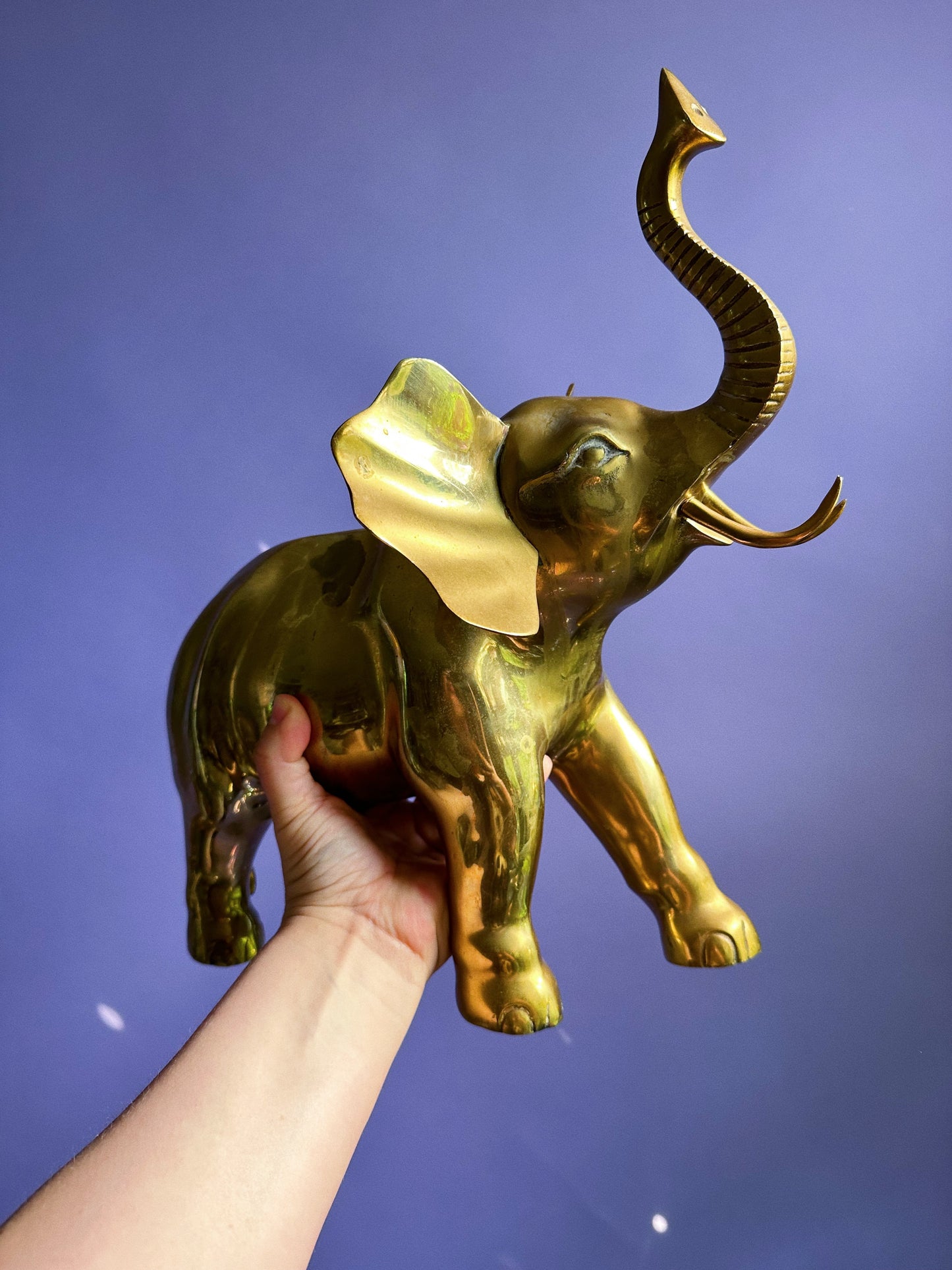 Vintage Brass Elephant Statue 14” X 14” Large Trunks Up Door Stopper Heavy