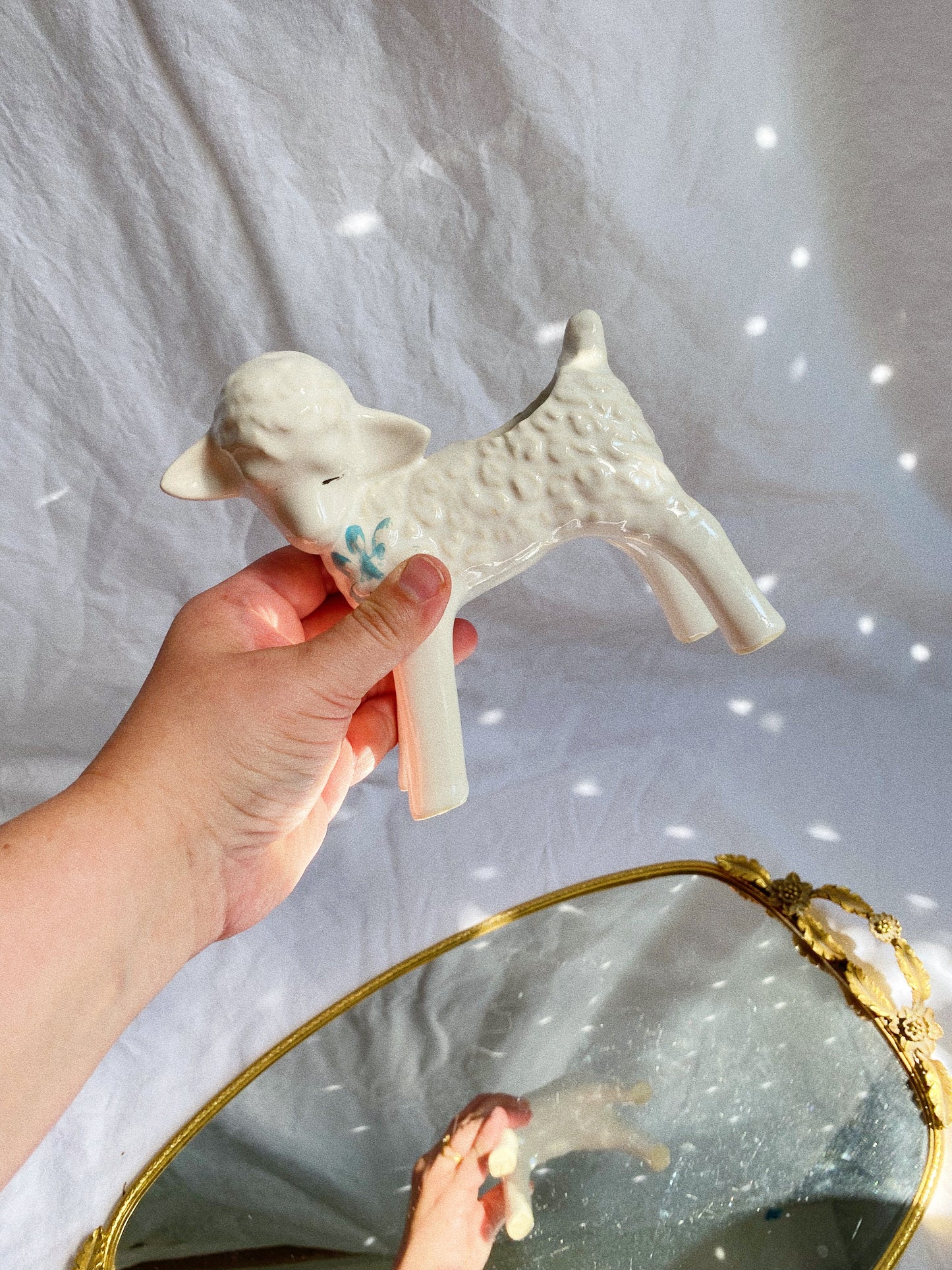 Vintage Nelson McCoy Pottery No. F51 Mold White Lamb 6" Planter c. 1950s