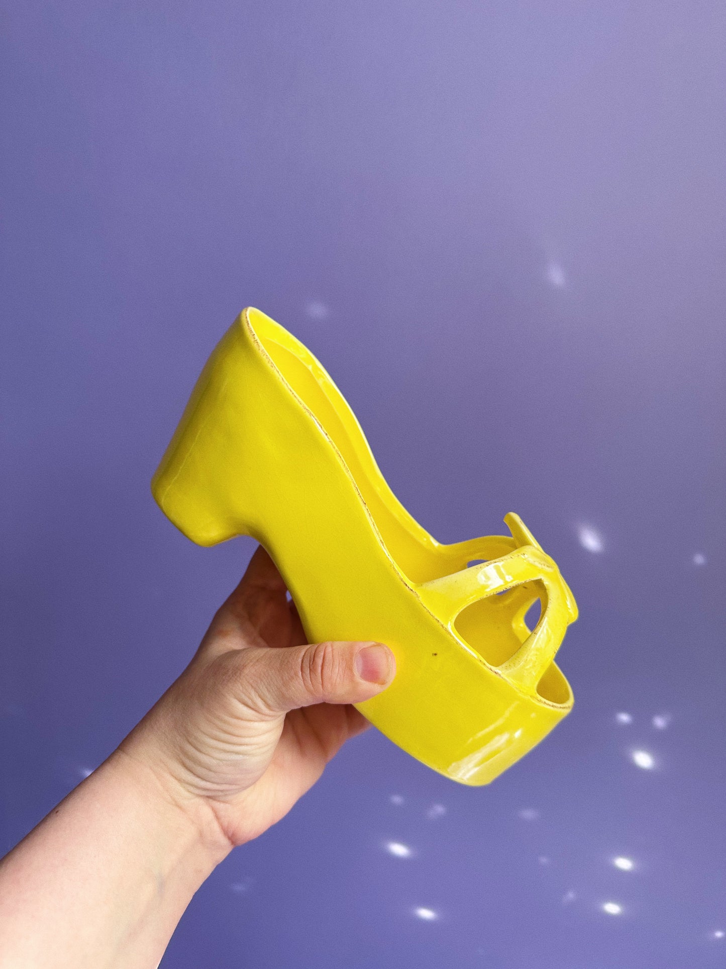 Vintage Ceramic Yellow Shoe Planter / Cache Pot