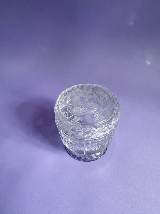 Vintage Avon Fostoria Lidded Pedestal Storage Jar W/ Floral Cut Design