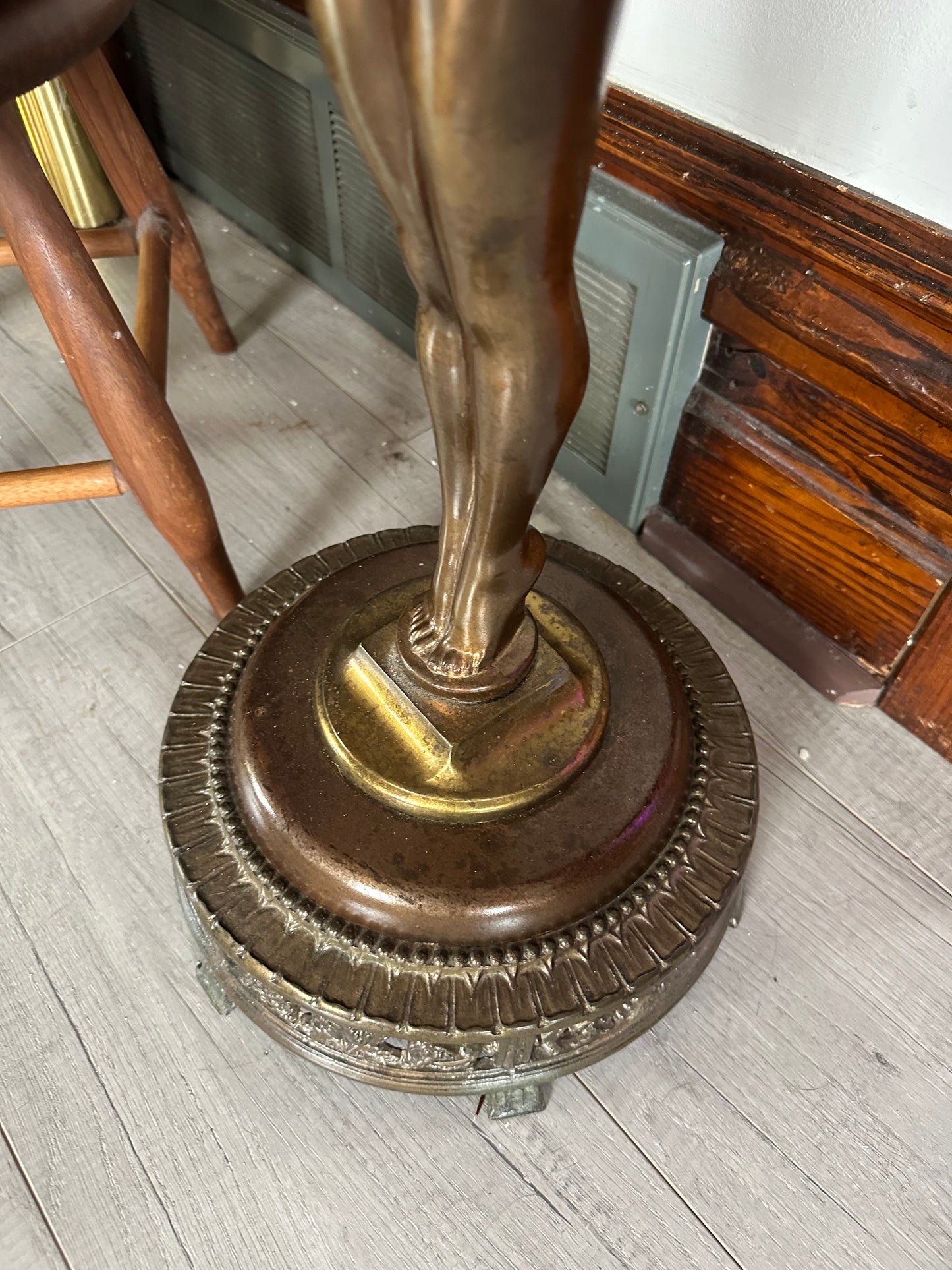 Art Deco Bronzed Spelter Nude Woman Stranding Ashtray | Plant Stand