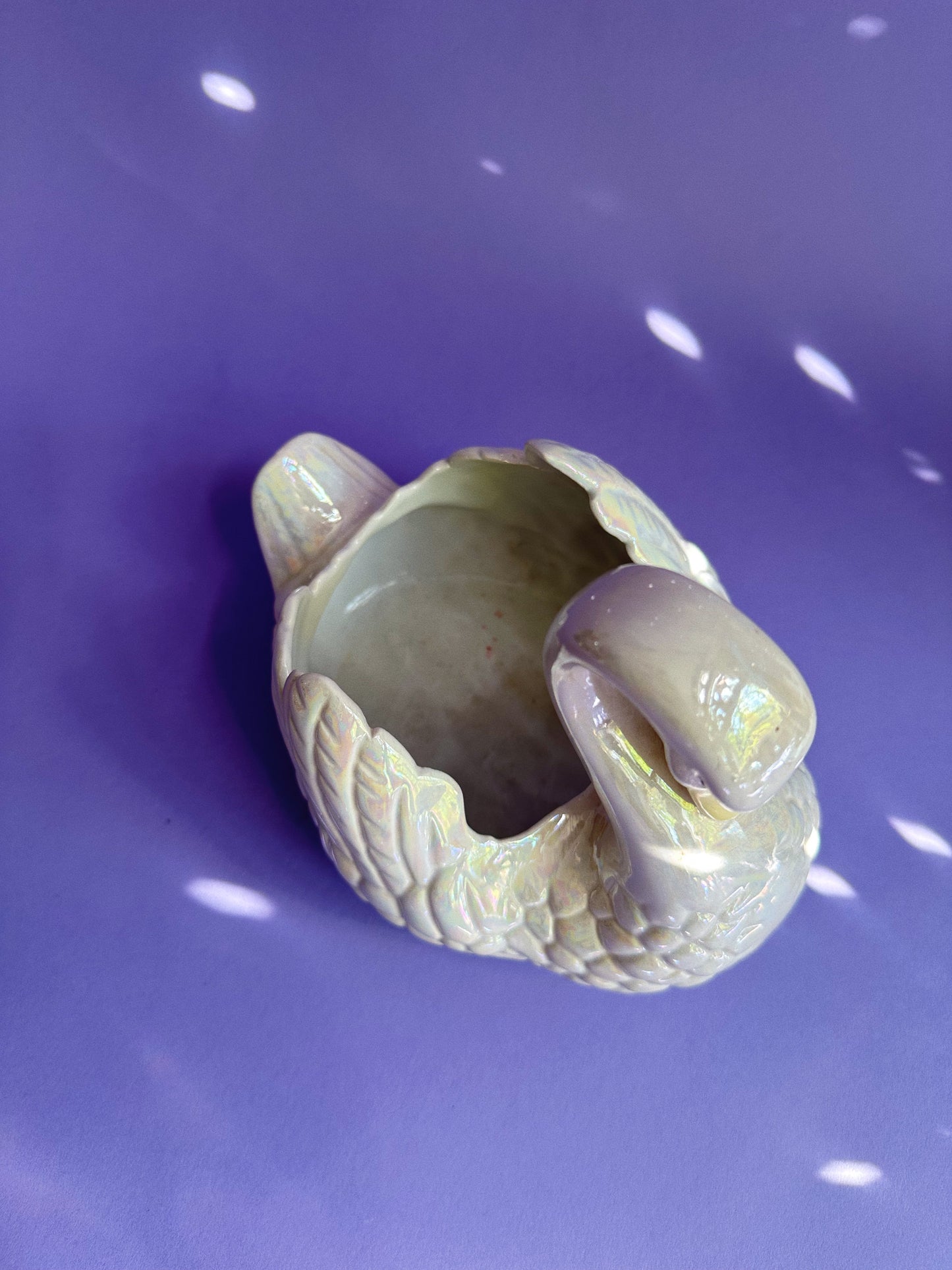 Vintage 1971 Porcelain Iridescent Swan Planter