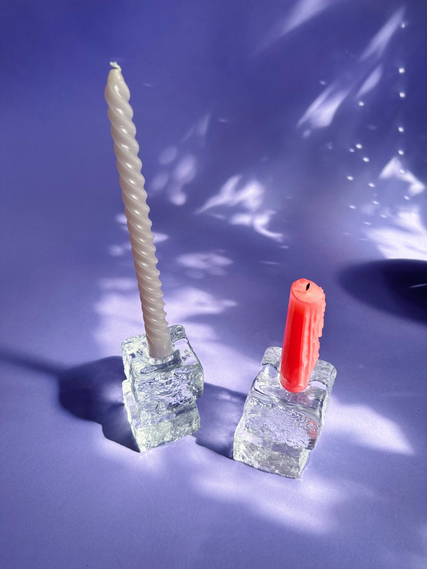 Blenko Glass Double Ice Cube Taper Candle Holders Set Of 2